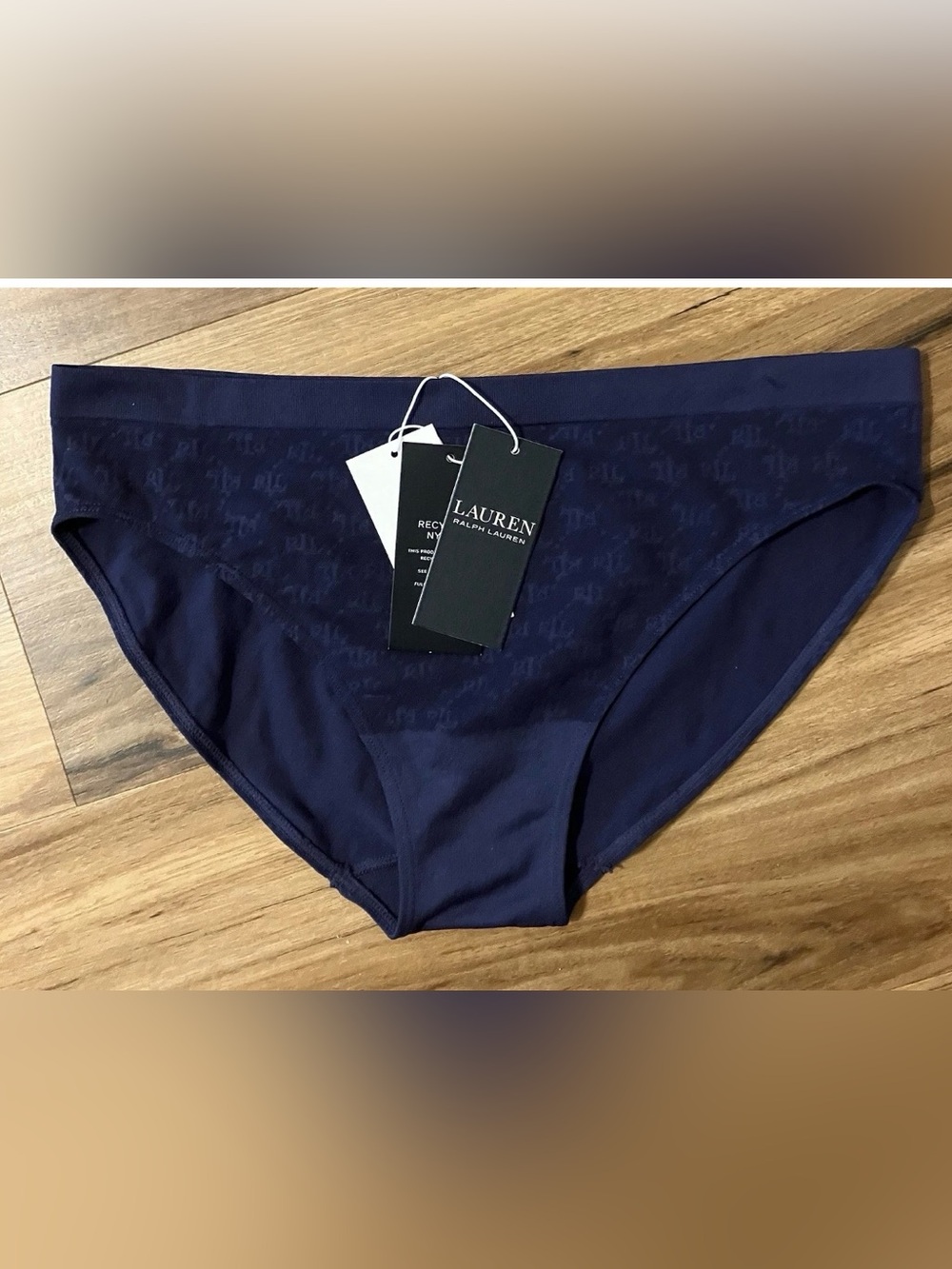 Lauren Ralph Lauren Women's Monogram Mesh Jacquard Bikini Underwear, Navy, Small